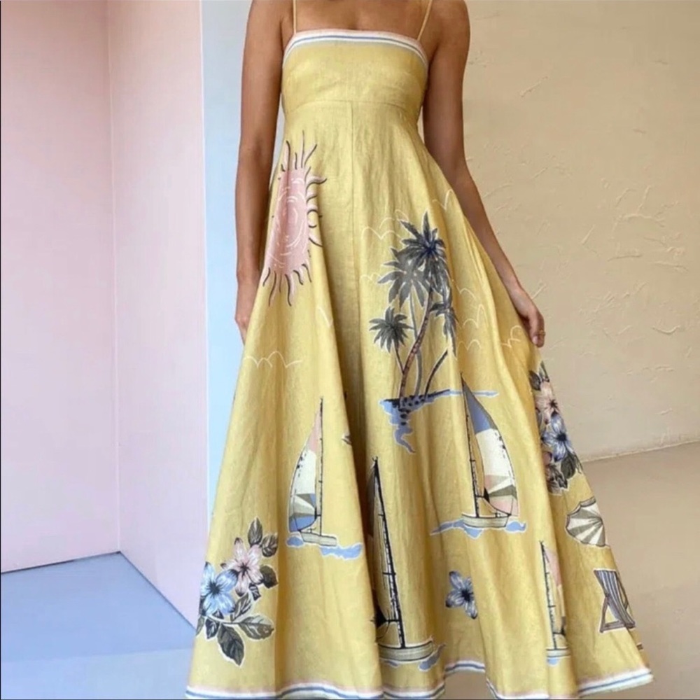 Soleil Shades Summer Sunset Maxi Dress Full A Line Lanon Cotton Long Maxi - Picture 3 of 9